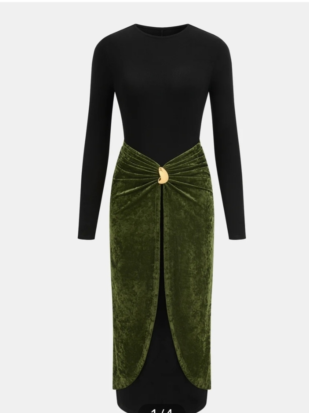 Metal Detail Color-Block Velvet Panel Dress